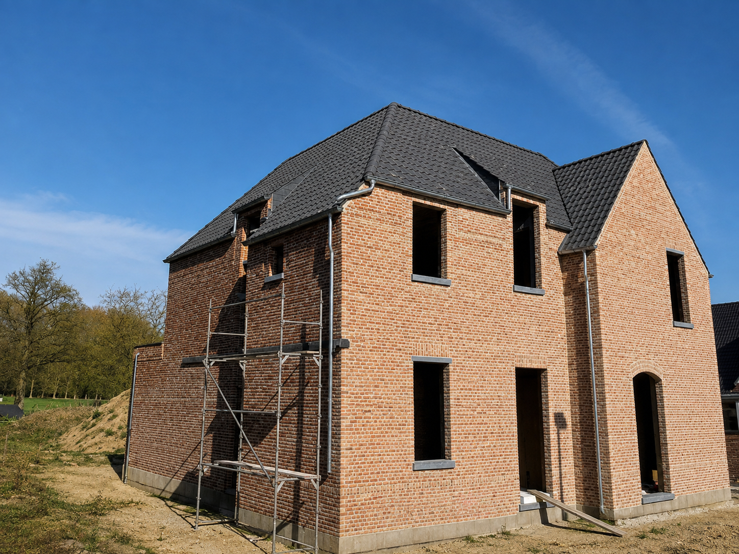 Voegwerk in uitvoering aan een bakstenen woning