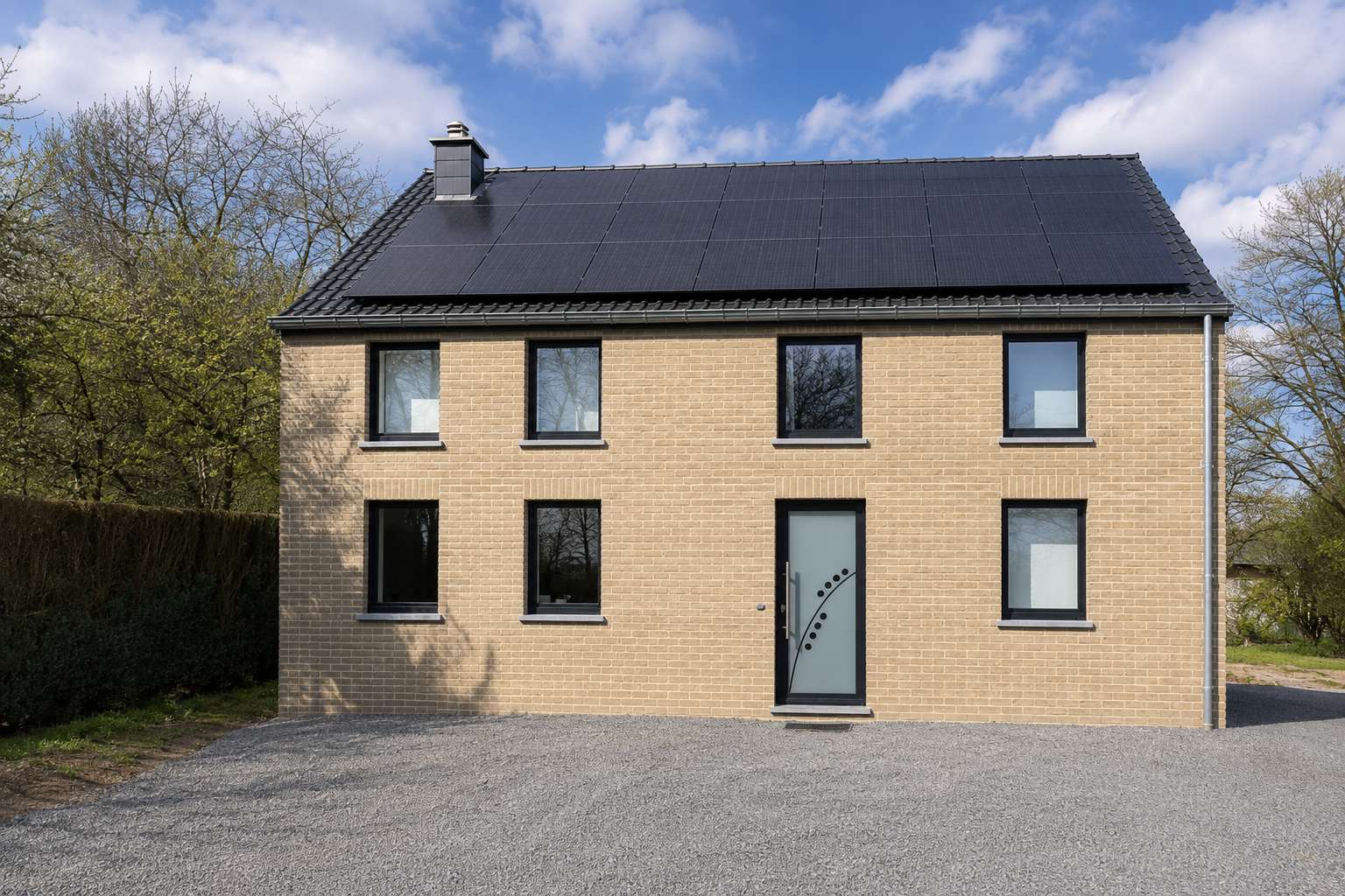 Afgewerkte lichte voorgevel van een woning